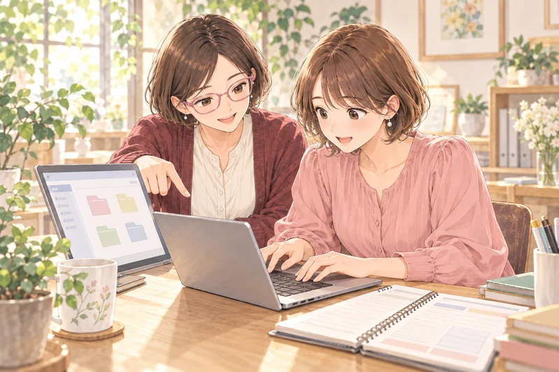 自分で入力し、サポート担当者と領収書・入力内容を照合する様子。
