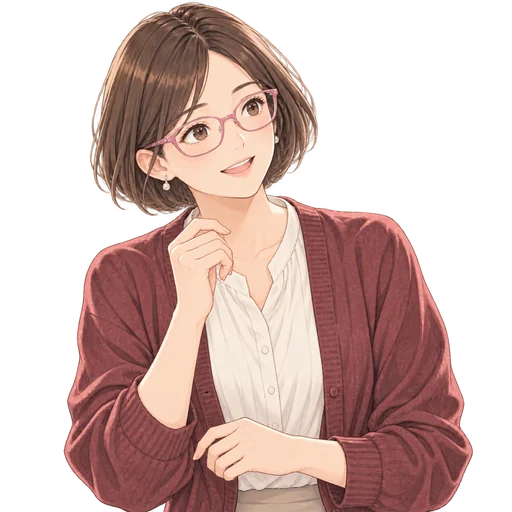 やさしくほほえむ、メガネをかけたサポート担当の女性。